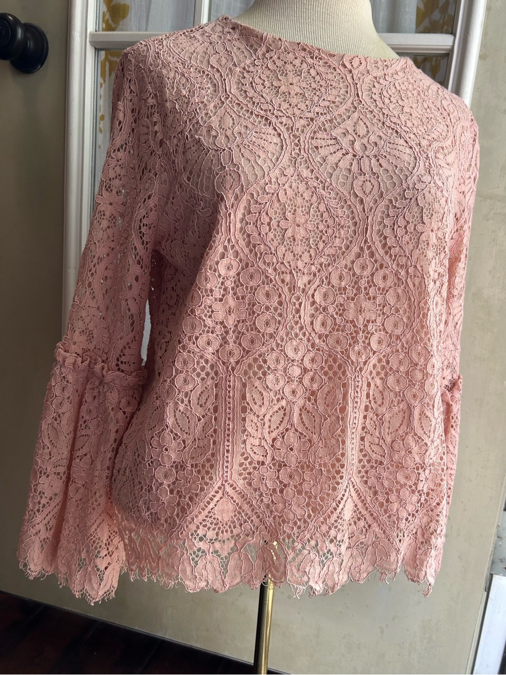 Worthington - Pink Lace Bell-Sleeve Blouse